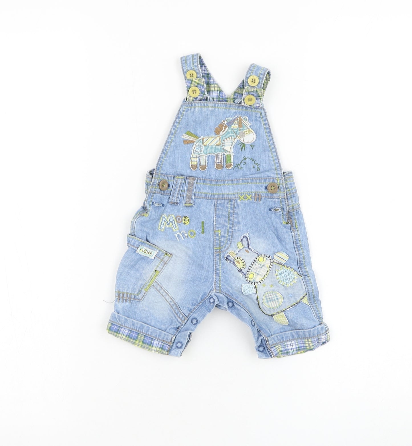 NEXT Boys Blue Cotton Dungaree One-Piece Size 0-3 Months Button - Horse