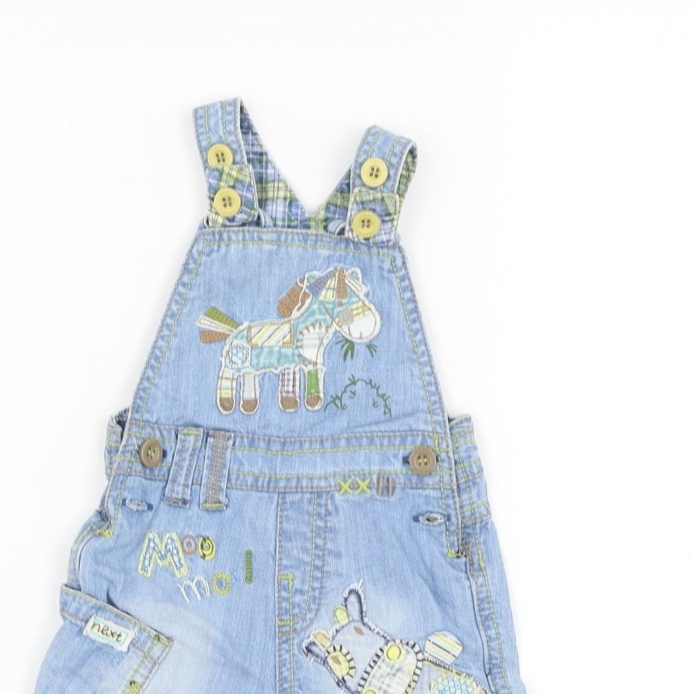 NEXT Boys Blue Cotton Dungaree One-Piece Size 0-3 Months Button - Horse
