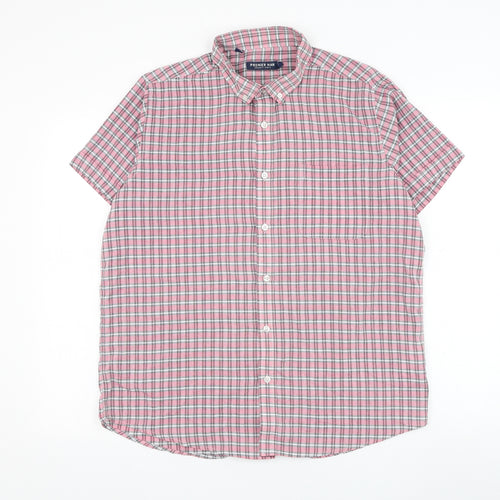 Premier Man Mens Pink Check Polyester Button-Up Size L Collared Button