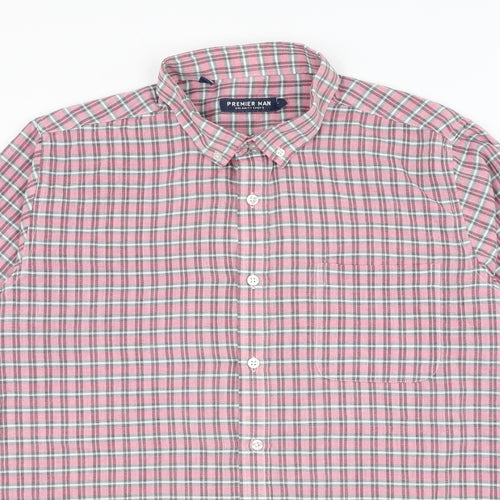 Premier Man Mens Pink Check Polyester Button-Up Size L Collared Button