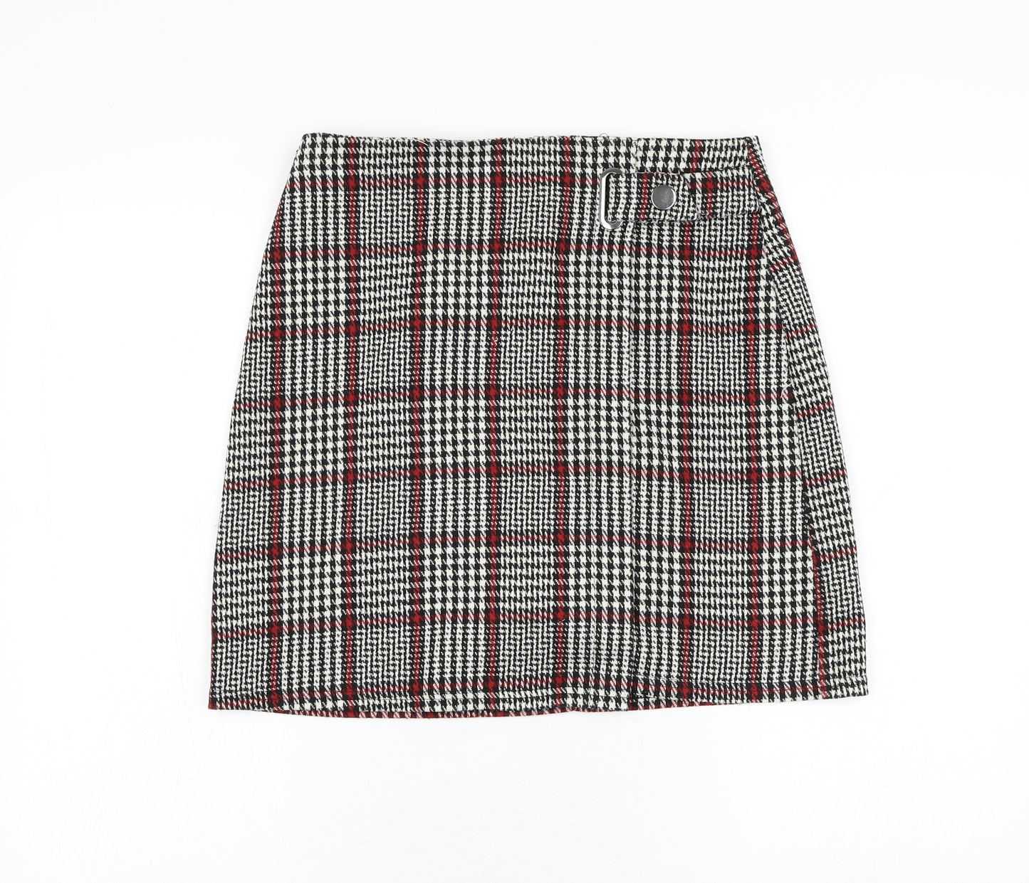 Dorothy Perkins Womens White Check Polyester A-Line Skirt Size 8 Zip