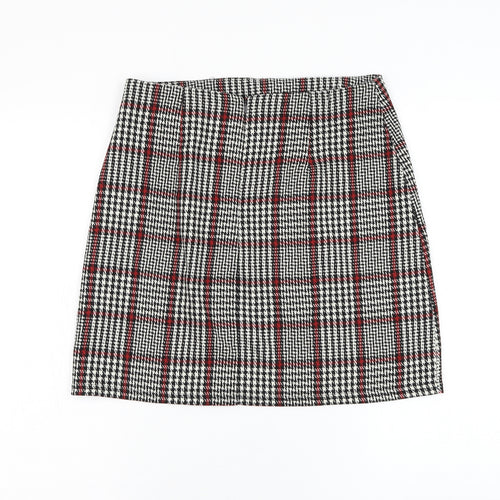 Dorothy Perkins Womens White Check Polyester A-Line Skirt Size 8 Zip