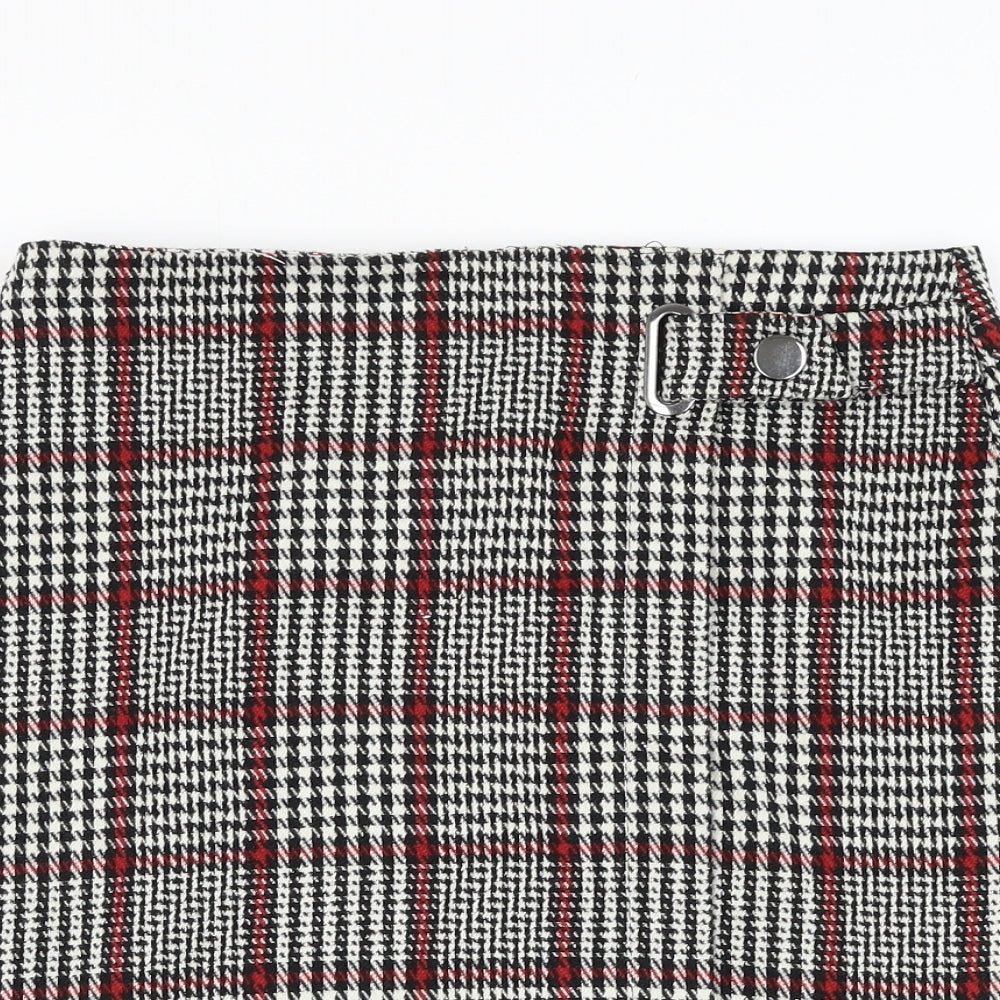 Dorothy Perkins Womens White Check Polyester A-Line Skirt Size 8 Zip