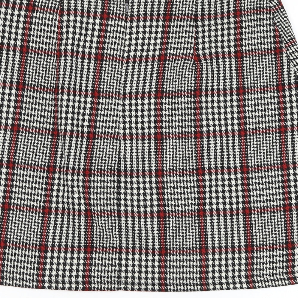 Dorothy Perkins Womens White Check Polyester A-Line Skirt Size 8 Zip