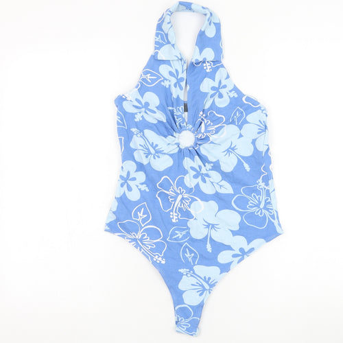 Primark Womens Blue Floral Cotton Bodysuit One-Piece Size 10 Hook & Loop