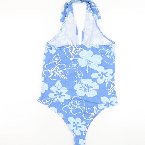 Primark Womens Blue Floral Cotton Bodysuit One-Piece Size 10 Hook & Loop