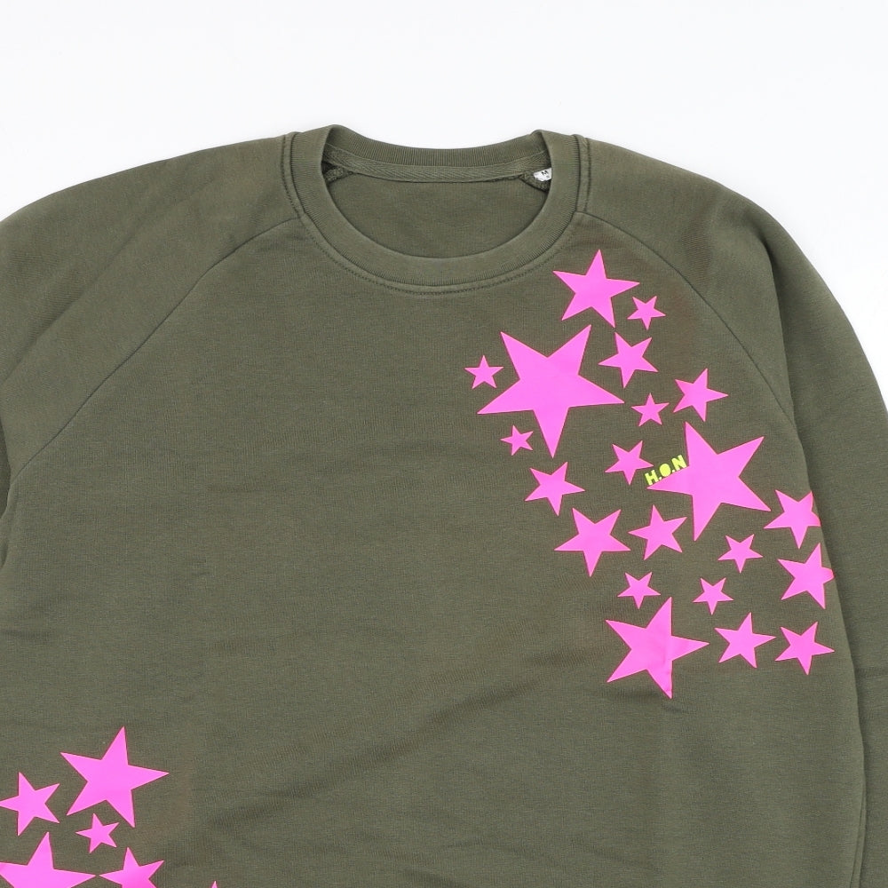 House Of Neon Womens Green Cotton Pullover Sweatshirt Size M Pullover - Star