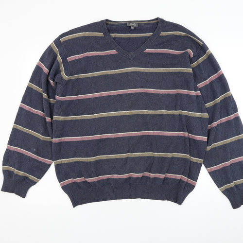 Wolsey Mens Beige V-Neck Striped Cotton Pullover Jumper Size L