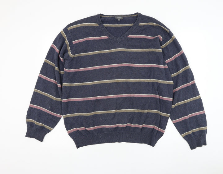 Wolsey Mens Beige V-Neck Striped Cotton Pullover Jumper Size L
