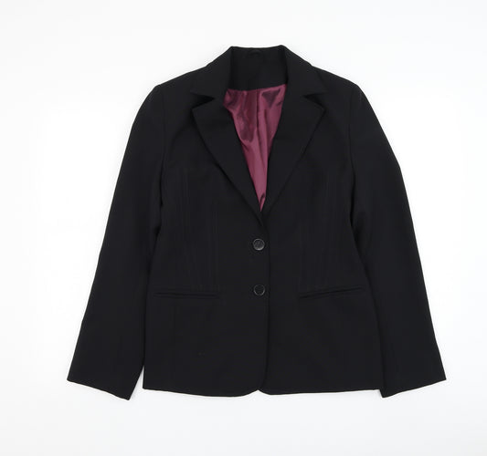Front view of New Look women’s black jacket blazer, size UK 12, button