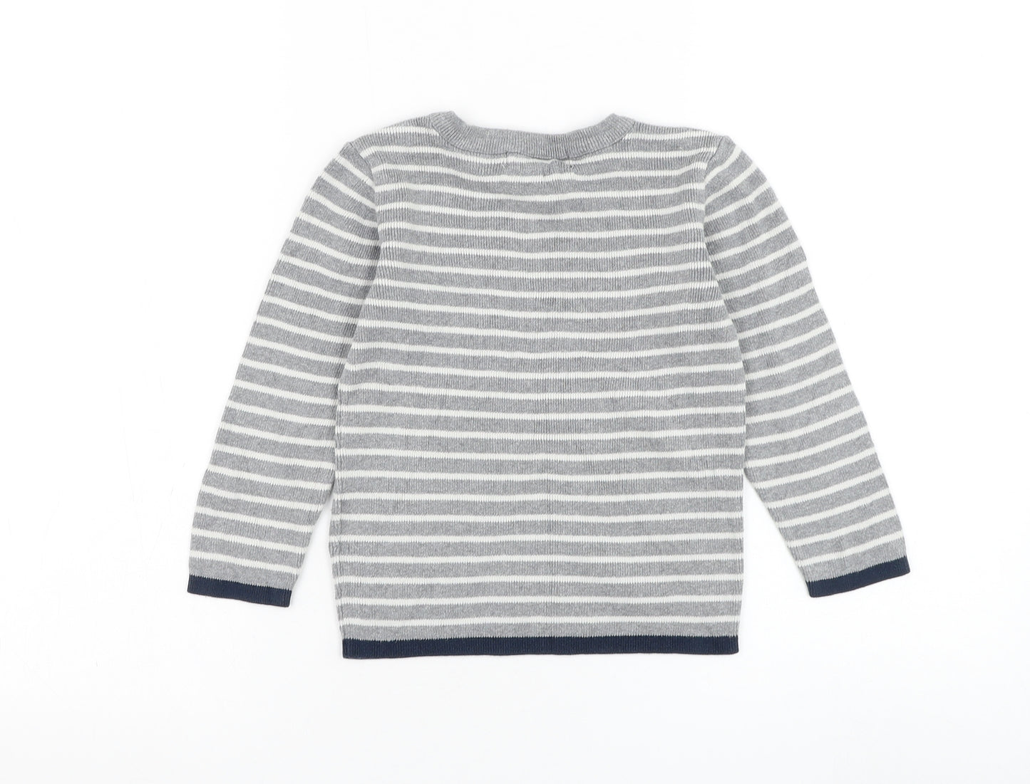 H&M Boys Grey Round Neck Striped Cotton Pullover Jumper Size 5-6 Years Pullover