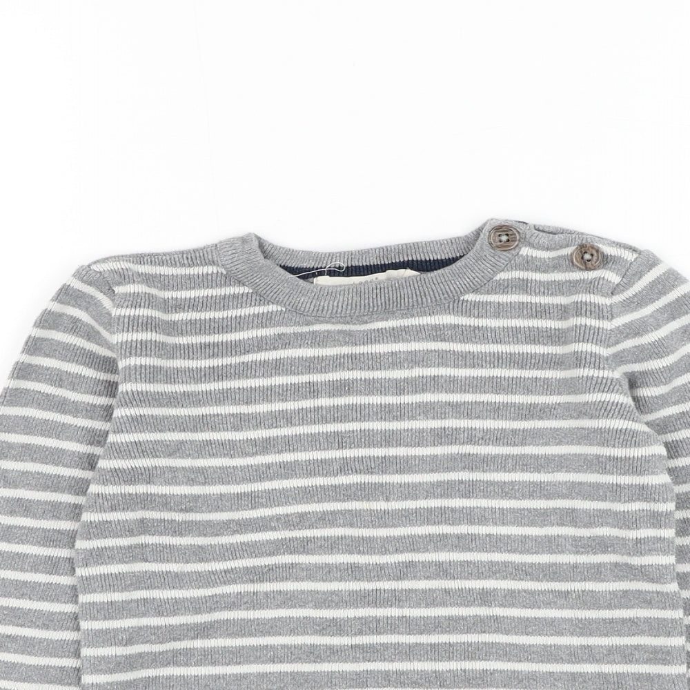 H&M Boys Grey Round Neck Striped Cotton Pullover Jumper Size 5-6 Years Pullover