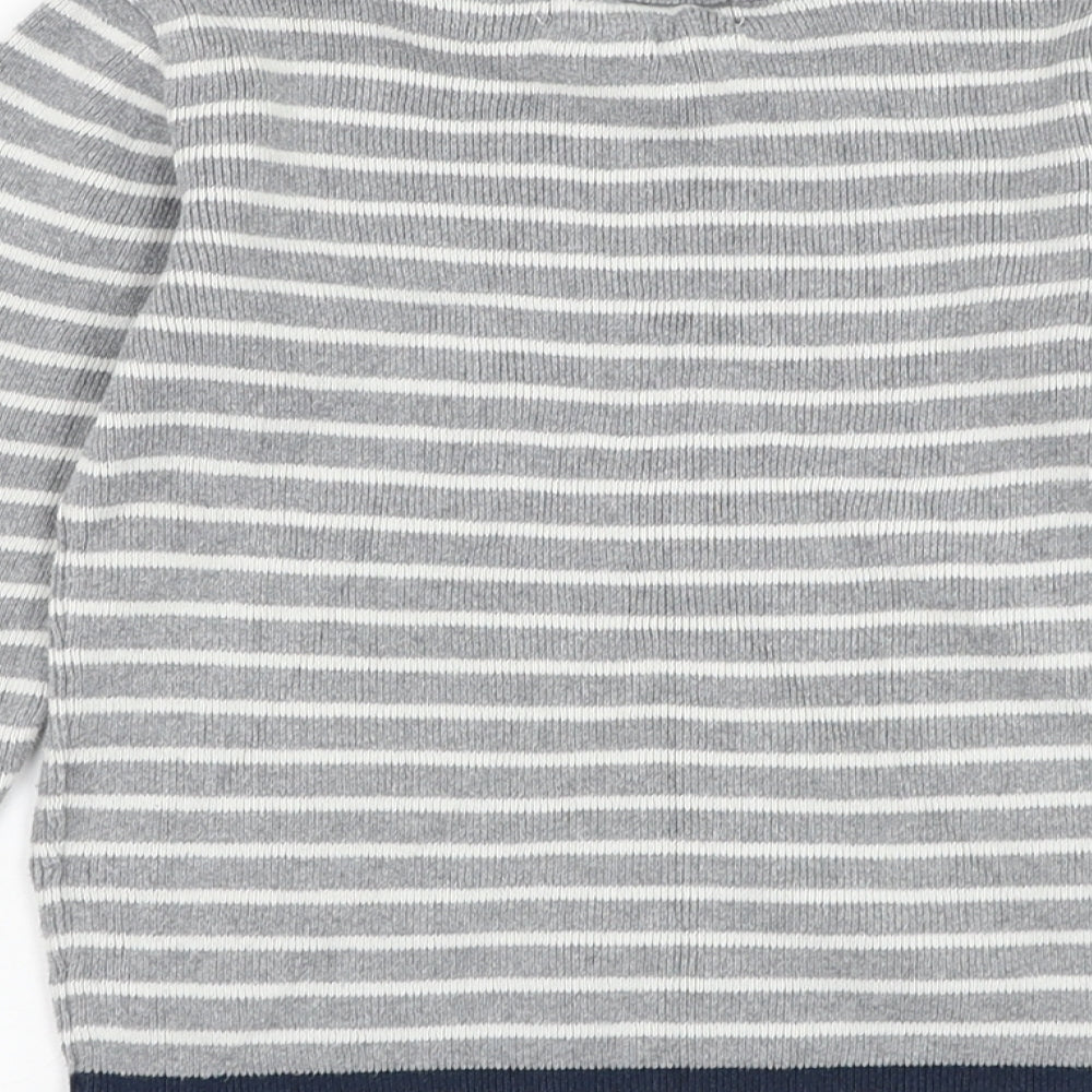 H&M Boys Grey Round Neck Striped Cotton Pullover Jumper Size 5-6 Years Pullover