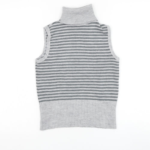 Central Park Womens Grey Roll Neck Striped Acrylic Pullover Jumper Size S