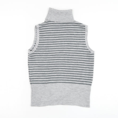 Central Park Womens Grey Roll Neck Striped Acrylic Pullover Jumper Size S