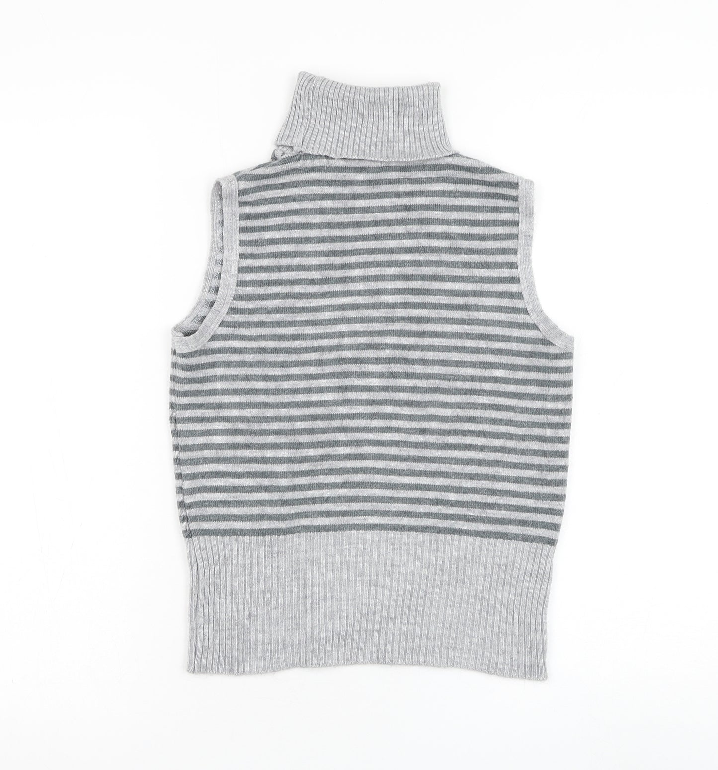 Central Park Womens Grey Roll Neck Striped Acrylic Pullover Jumper Size S
