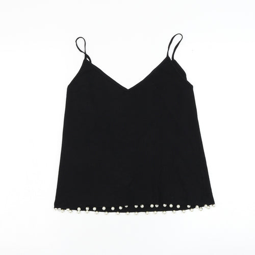 Zara Womens Black Polyester Basic Tank Size S V-Neck