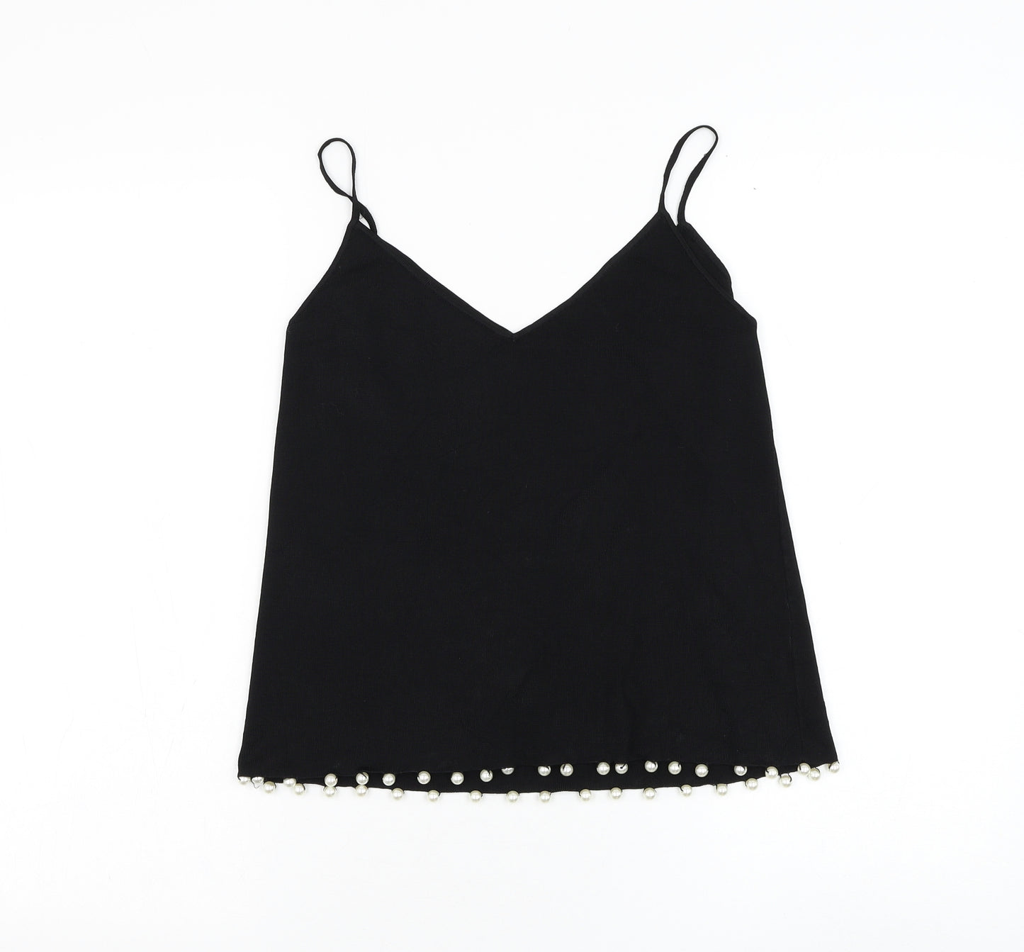 Zara Womens Black Polyester Basic Tank Size S V-Neck