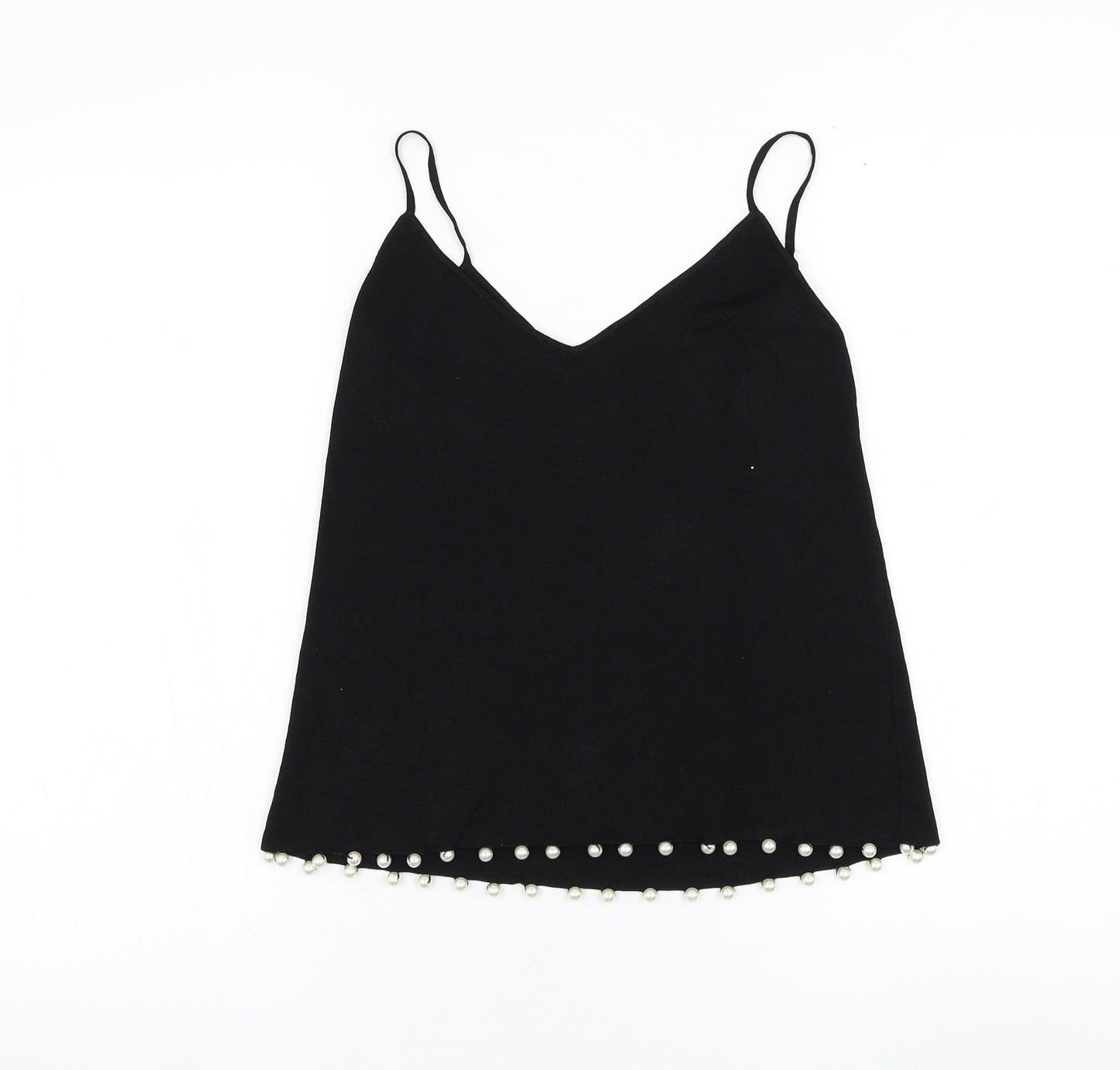 Zara Womens Black Polyester Basic Tank Size S V-Neck
