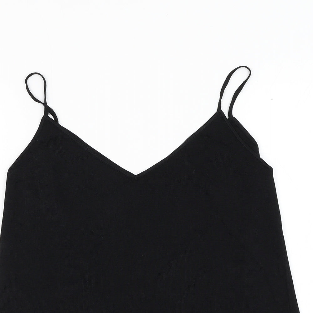 Zara Womens Black Polyester Basic Tank Size S V-Neck