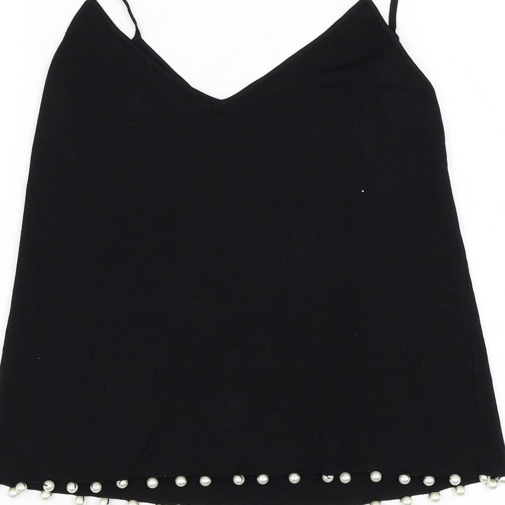 Zara Womens Black Polyester Basic Tank Size S V-Neck
