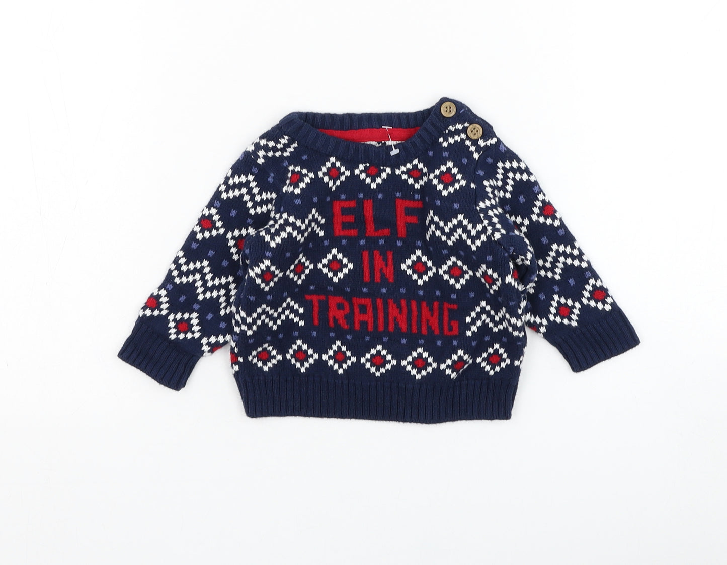 Nutmeg Boys Blue Cotton Pullover Jumper Size 0-3 Months Pullover - Christmas, Slogan