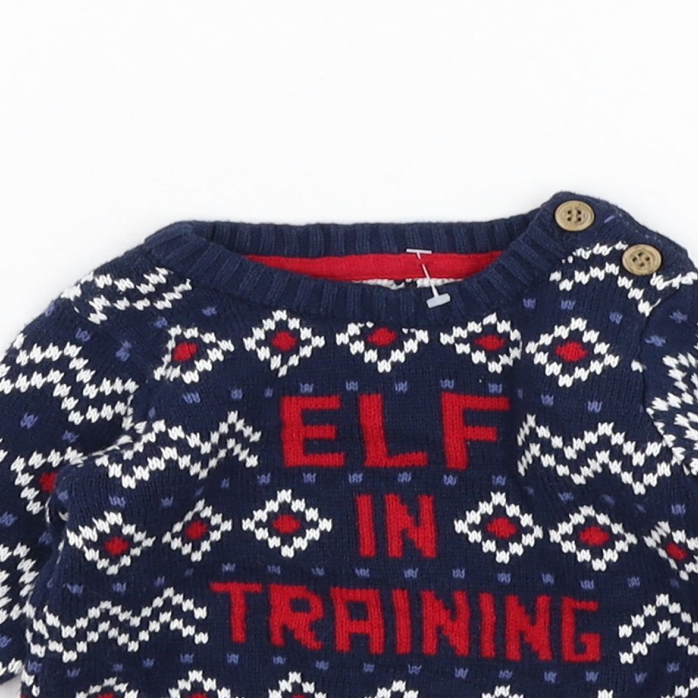 Nutmeg Boys Blue Cotton Pullover Jumper Size 0-3 Months Pullover - Christmas, Slogan