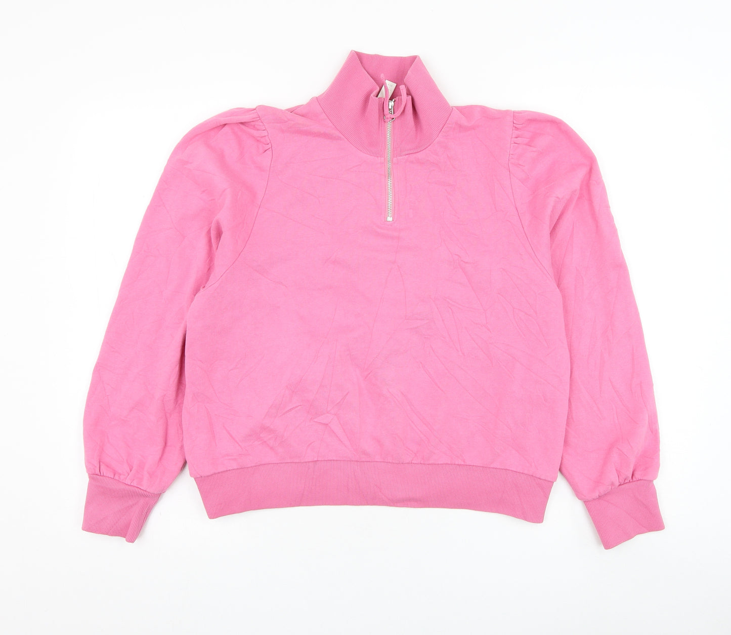 H&M Womens Pink Cotton Henley Sweatshirt Size L Pullover