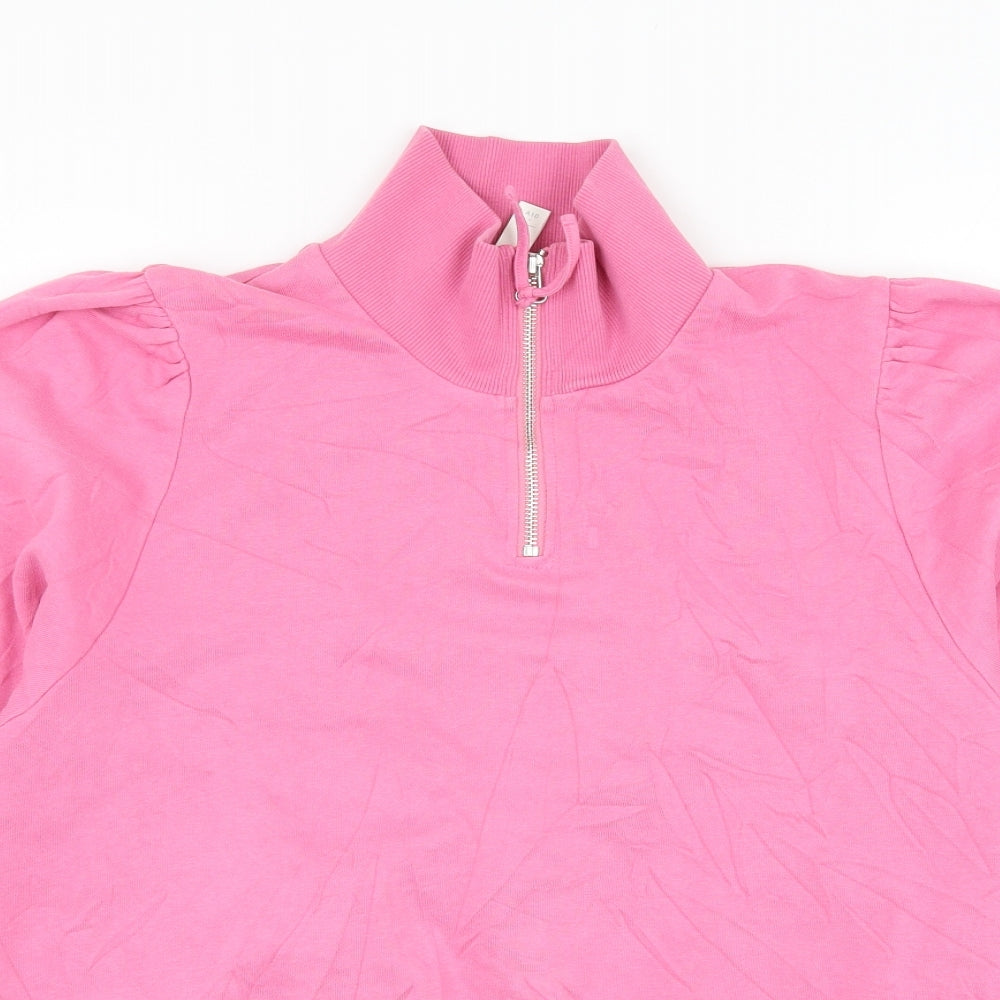 H&M Womens Pink Cotton Henley Sweatshirt Size L Pullover