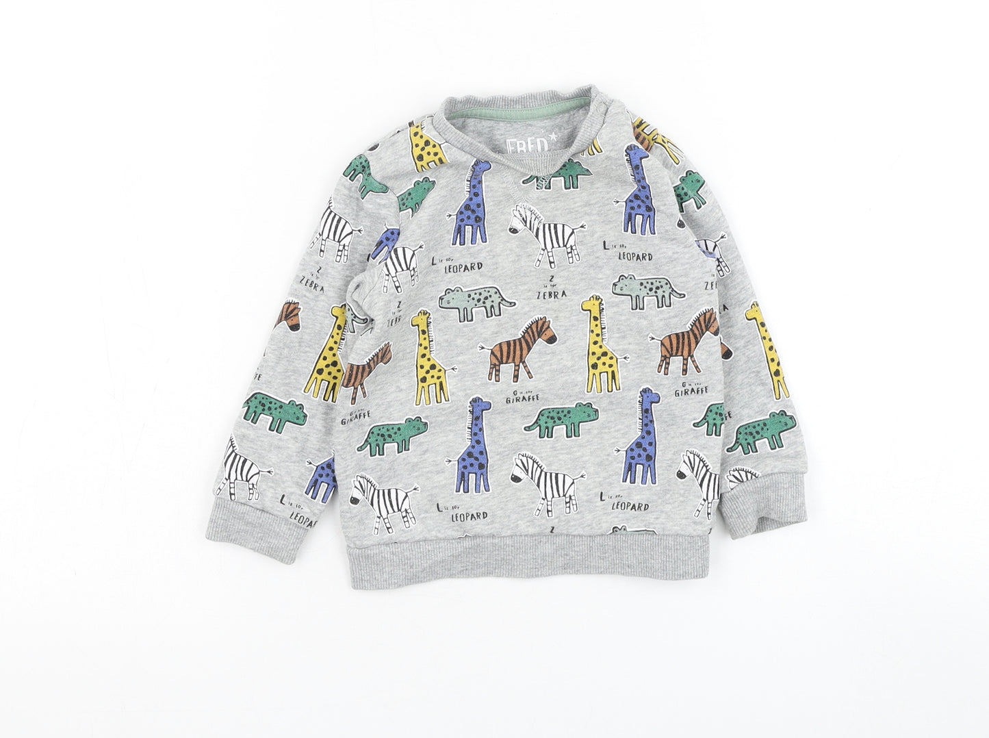 F&F Boys Grey Cotton Pullover Jumper Size 12-18 Months Pullover - Animal