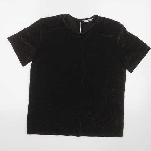 Berkertex Womens Black Nylon Basic T-Shirt Size 12 Round Neck