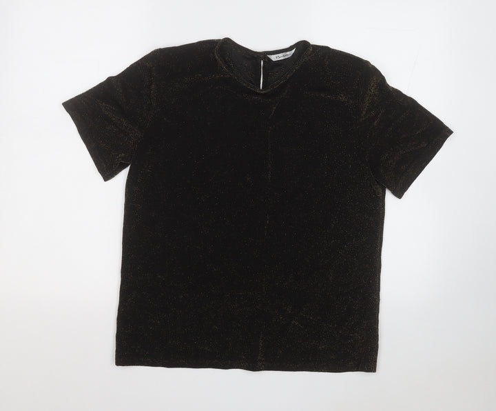 Berkertex Womens Black Nylon Basic T-Shirt Size 12 Round Neck