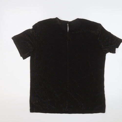 Berkertex Womens Black Nylon Basic T-Shirt Size 12 Round Neck
