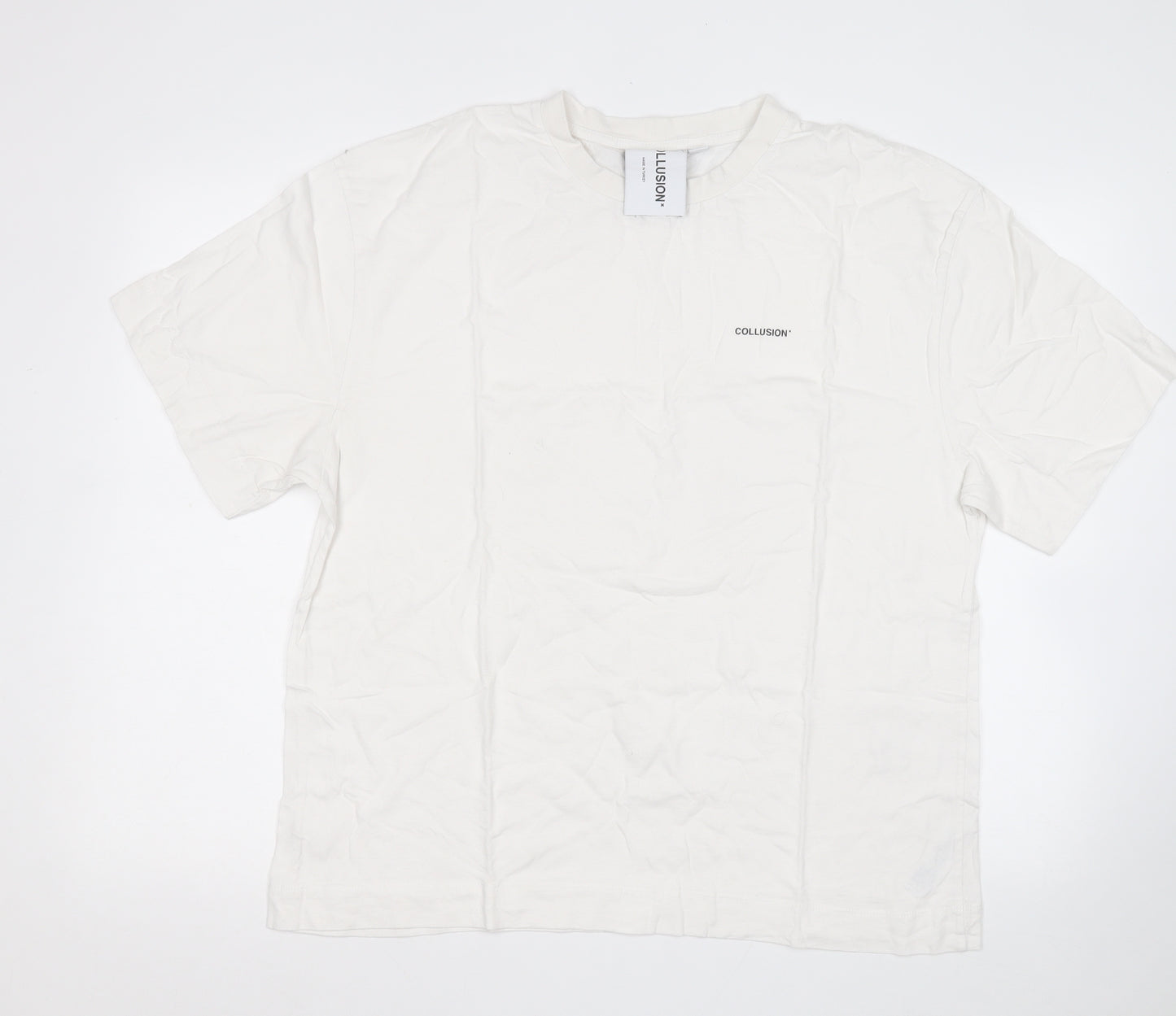 COLLUSION Mens White Cotton T-Shirt Size XL Round Neck