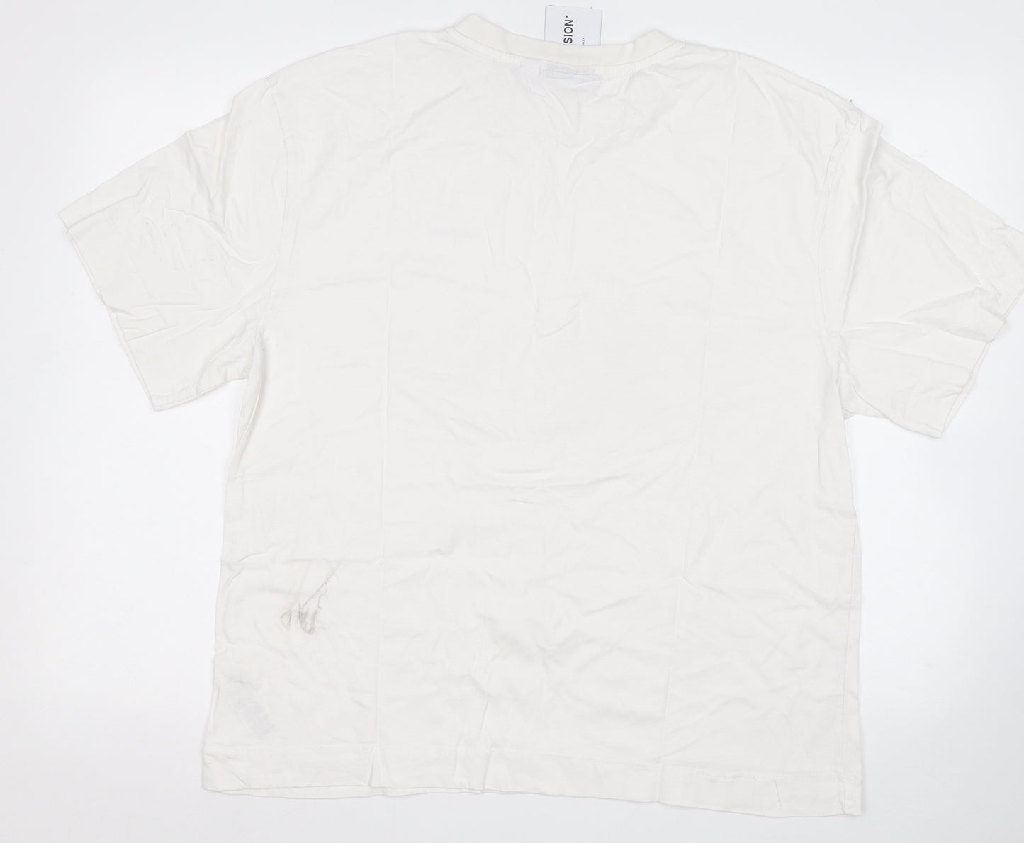 COLLUSION Mens White Cotton T-Shirt Size XL Round Neck