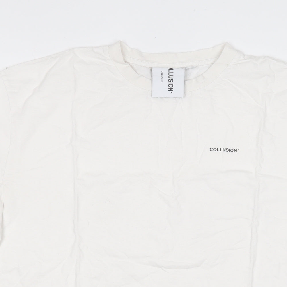 COLLUSION Mens White Cotton T-Shirt Size XL Round Neck