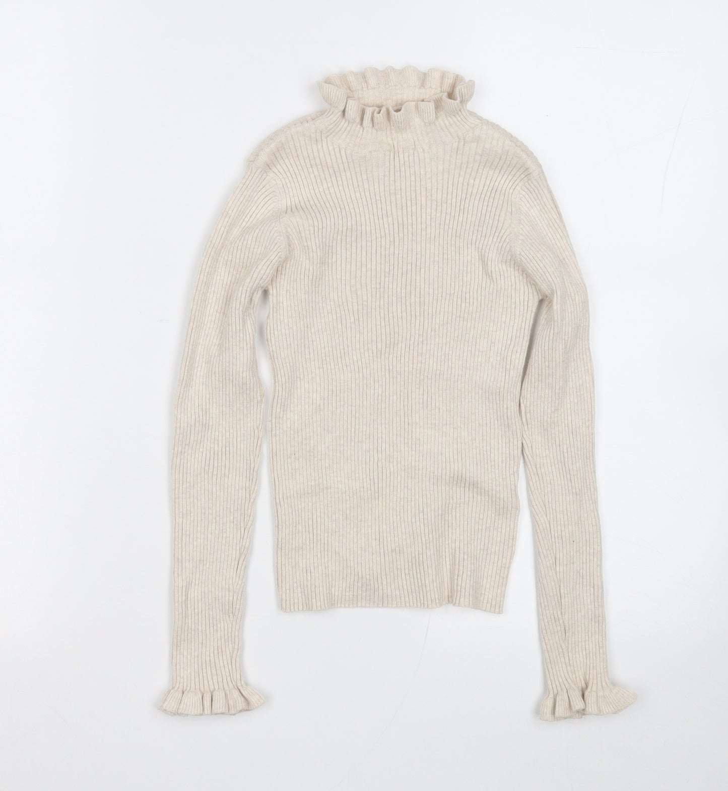 NEXT Girls Beige Round Neck Cotton Pullover Jumper Size 8 Years