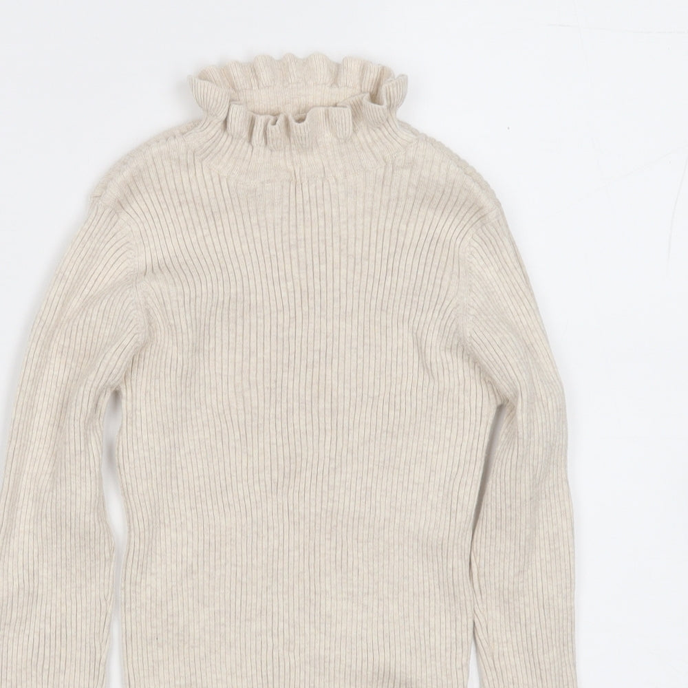 NEXT Girls Beige Round Neck Cotton Pullover Jumper Size 8 Years