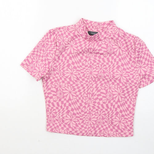 Primark Womens Pink Round Neck Geometric Polyester Pullover Jumper Size 12