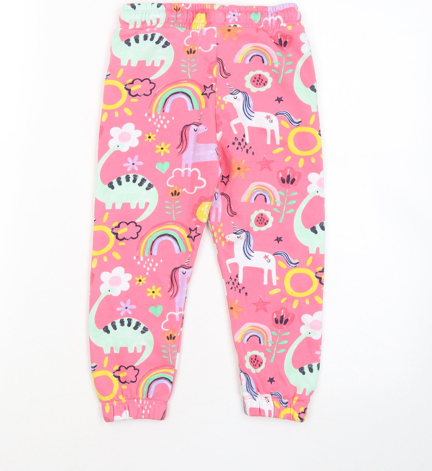 F&F Girls Pink Geometric Cotton Jogger Trousers Size 3-4 Years Regular - Unicorn Dinosaur