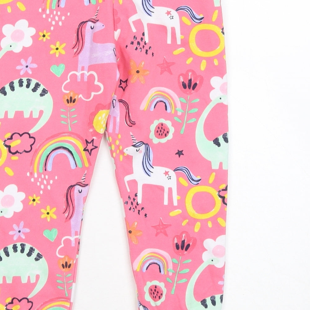 F&F Girls Pink Geometric Cotton Jogger Trousers Size 3-4 Years Regular - Unicorn Dinosaur