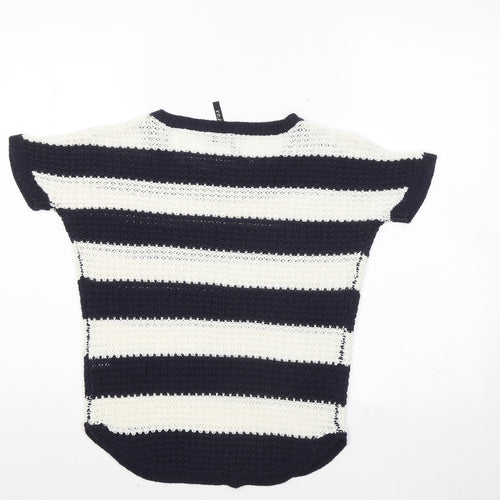 Intuition Womens Blue Round Neck Striped Acrylic Pullover Jumper Size 8