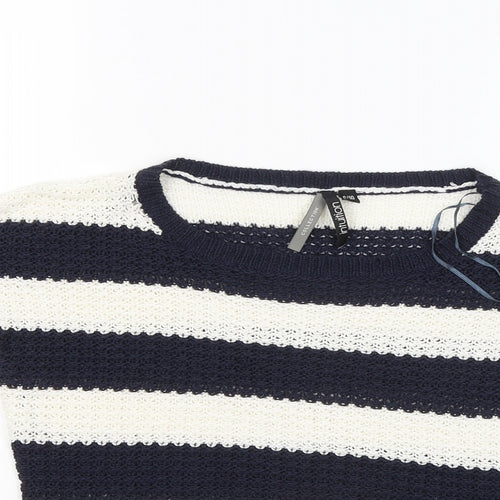 Intuition Womens Blue Round Neck Striped Acrylic Pullover Jumper Size 8