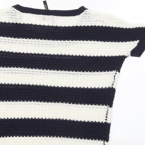 Intuition Womens Blue Round Neck Striped Acrylic Pullover Jumper Size 8