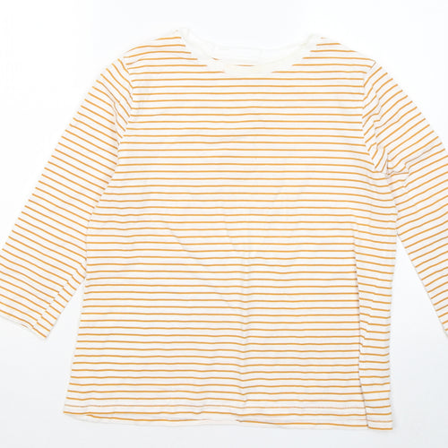 Dunnes Stores Womens Orange Striped Cotton Basic T-Shirt Size L Round Neck