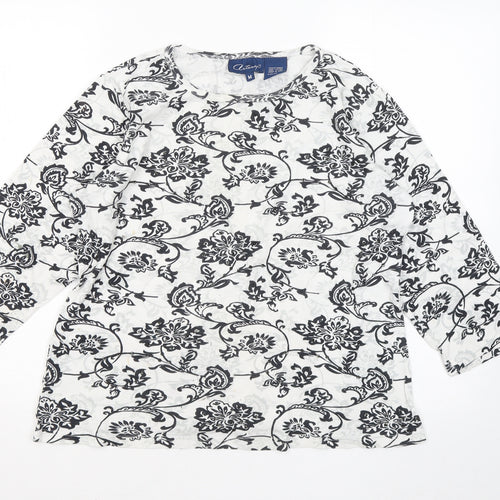 Artscape Womens White Round Neck Floral Cotton Pullover Jumper Size M