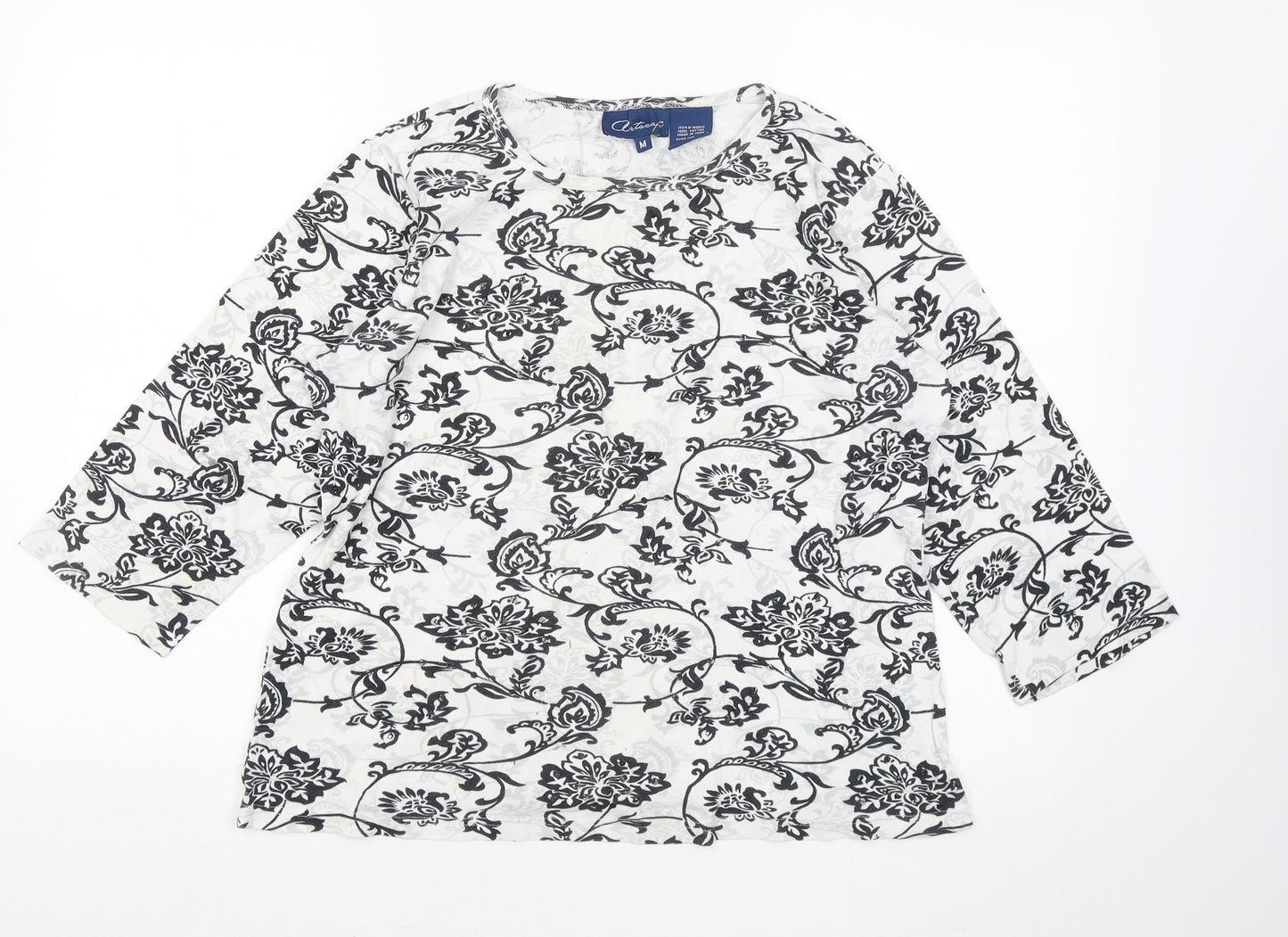 Artscape Womens White Round Neck Floral Cotton Pullover Jumper Size M