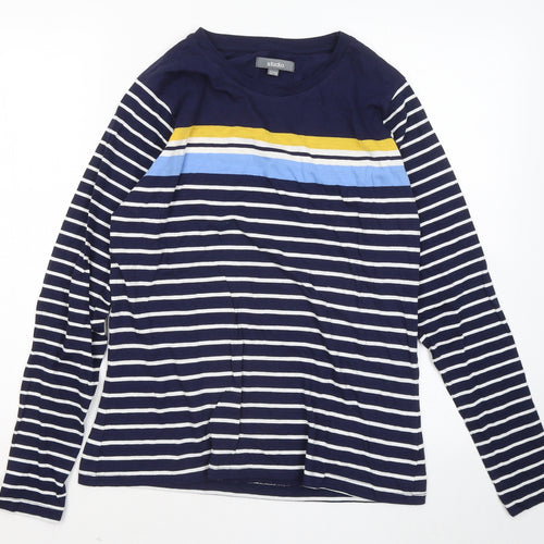 Studio Womens Blue Round Neck Striped Cotton Pullover Jumper Size 12
