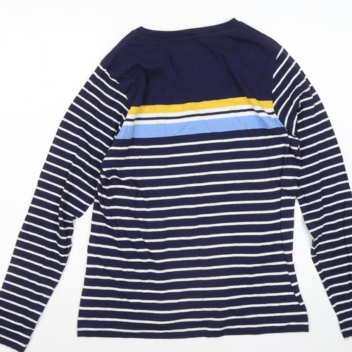 Studio Womens Blue Round Neck Striped Cotton Pullover Jumper Size 12