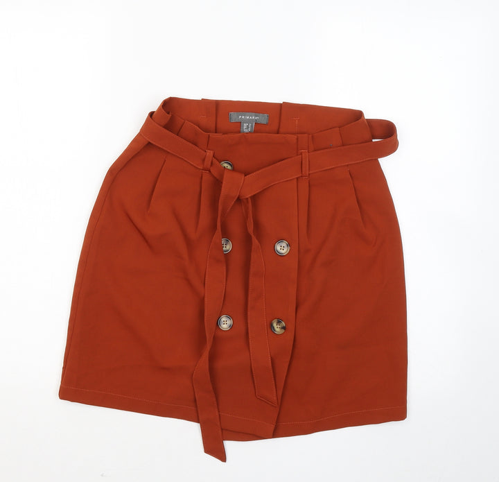 Primark Womens Orange Polyester A-Line Skirt Size 10